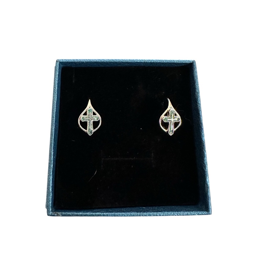Sterling Silver Cross Hoop Earrings CUOKA 925 Leverback Minimalist Religious - Picture 5 of 8